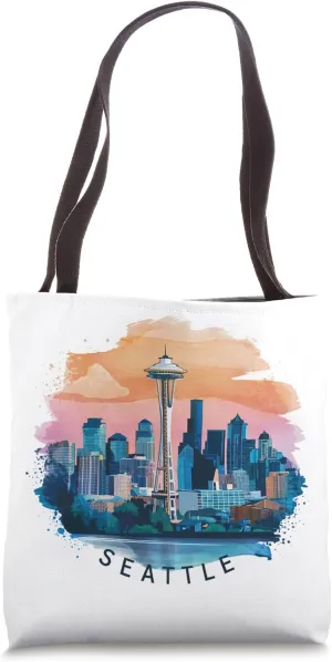 Seattle Washington Skyline Watercolor Souvenir Seattle Tote Bag