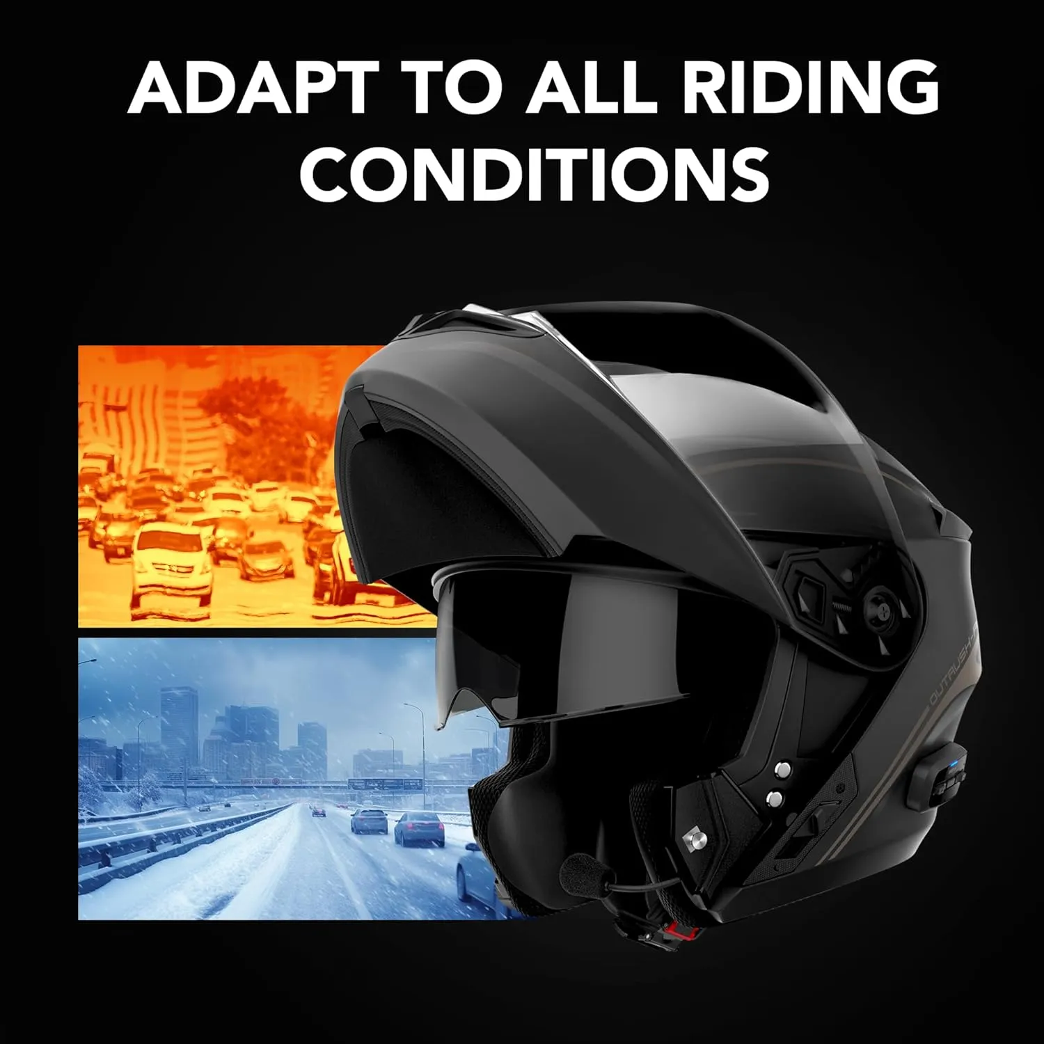 Sena Outrush R Bluetooth Modular Motorcycle Helmet with Intercom System (Matte Black, S)