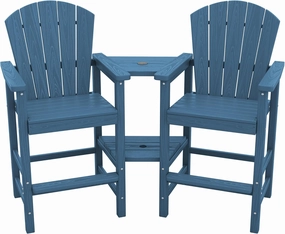 SERWALL Tall Adirondack Chairs Set of 2 with Double Layer Connecting Tray, HDPE Bar Height Outdoor Chairs, Wood-Like Adirondack Bar Stools for Patio, Balcony, Porch, Blue