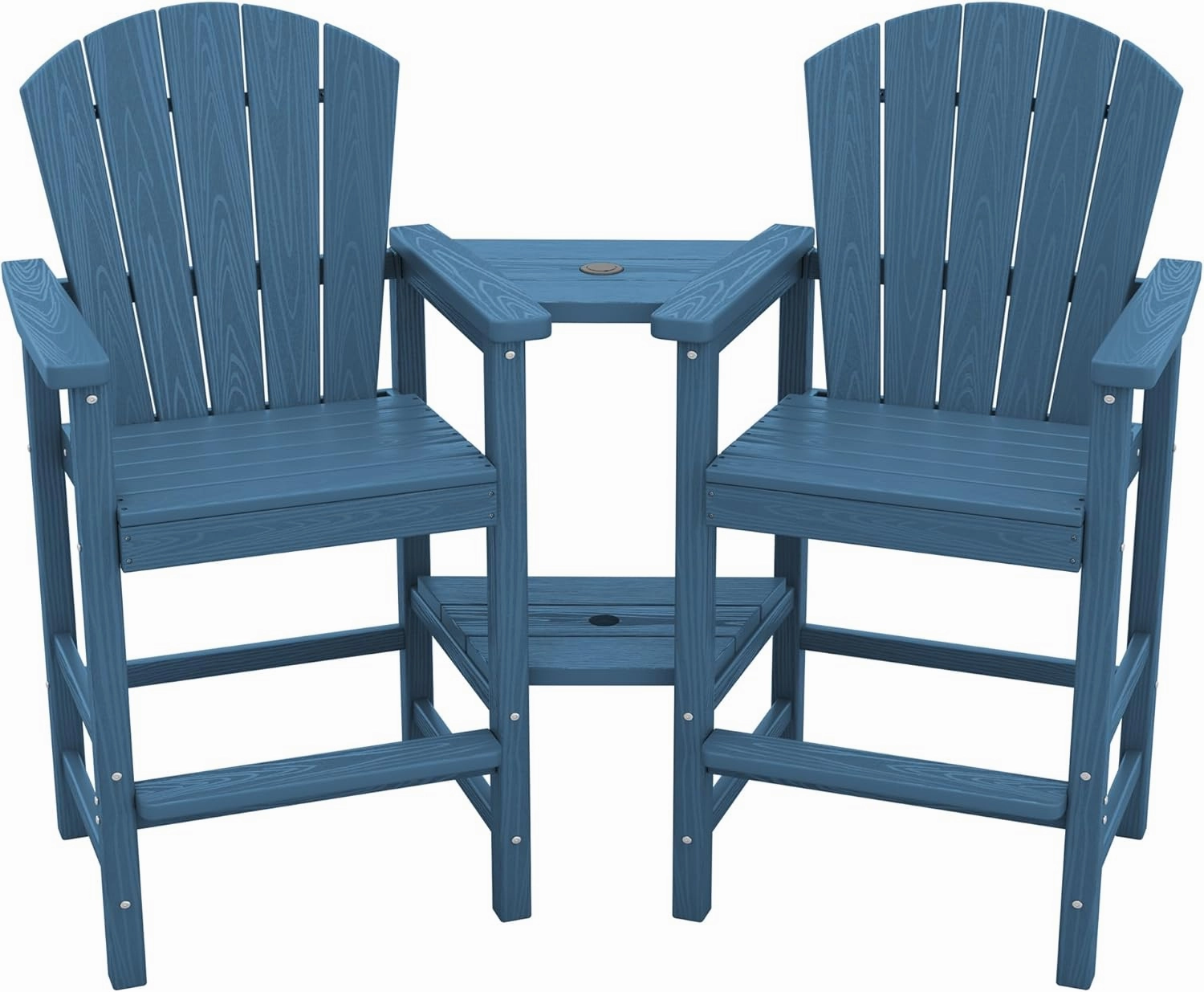 SERWALL Tall Adirondack Chairs Set of 2 with Double Layer Connecting Tray, HDPE Bar Height Outdoor Chairs, Wood-Like Adirondack Bar Stools for Patio, Balcony, Porch, Blue