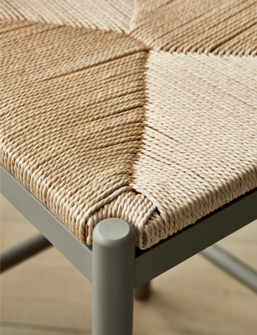 Set of 2 French Grey Wooden Bar Stools with Woven Rope Seat Detail