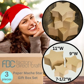 Set of 3 Premade Paper Mache Star Shaped Boxes by Factory Direct Craft - Nested Star Cardboard Papier Mache Boxes Ready to Paint and Decorate (Sizes: 7-1/2", 9" & 11")