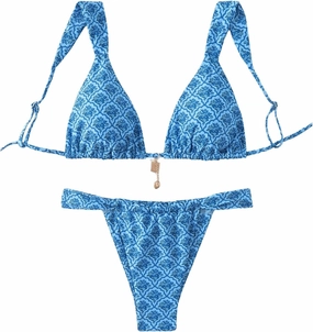 SHENHE Women's Two Piece Swimsuits Triangle V Neck Ruched Brazilian Bikini Set Boho Swimwear