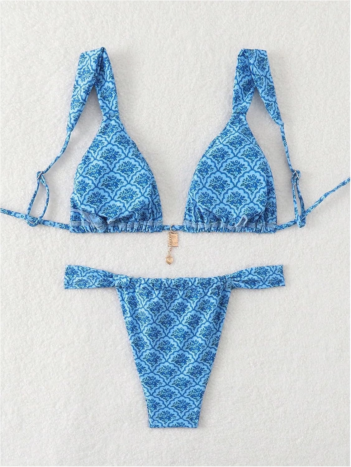 SHENHE Women's Two Piece Swimsuits Triangle V Neck Ruched Brazilian Bikini Set Boho Swimwear