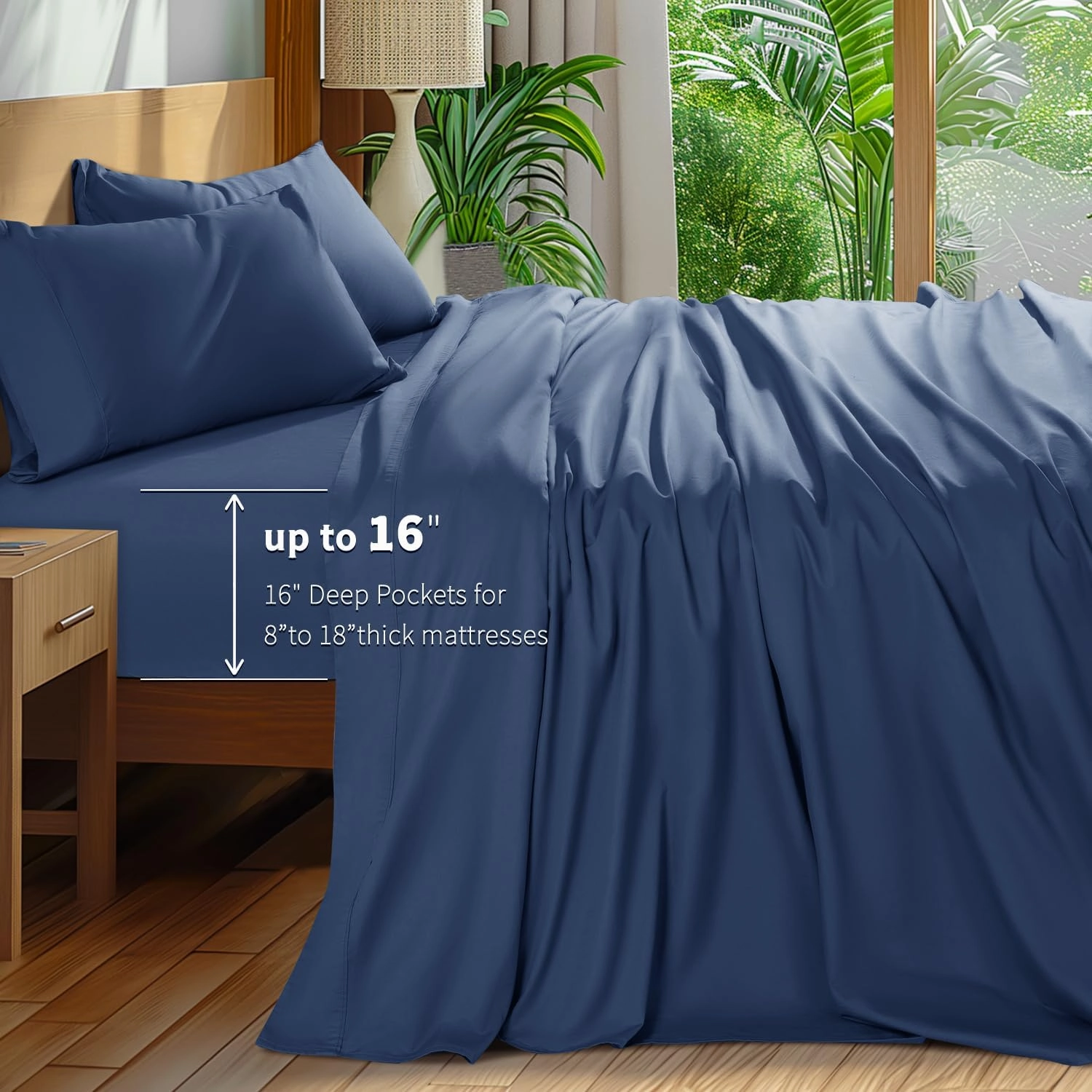 Shilucheng 100% Cotton Sheets Set - 600 Thread Count，Luxury Egyptian Cotton Bed Sheets，5-Star Hotel Quality Sheets, Breathable & Cooling, 16 Inch Deep Pocket - 4 Piece (Navy Blue, Full)