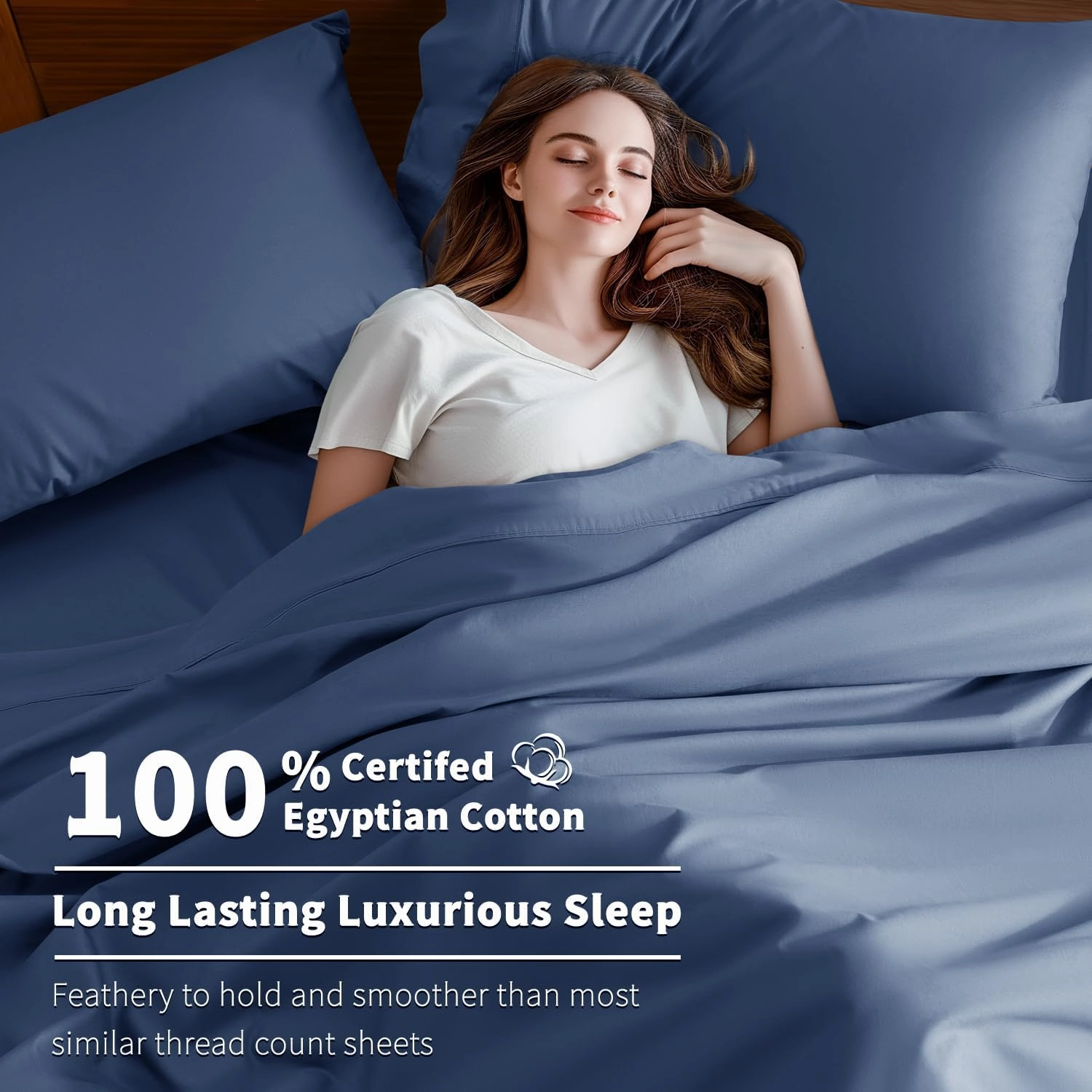 Shilucheng 100% Cotton Sheets Set - 600 Thread Count，Luxury Egyptian Cotton Bed Sheets，5-Star Hotel Quality Sheets, Breathable & Cooling, 16 Inch Deep Pocket - 4 Piece (Navy Blue, Full)