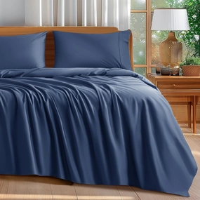 Shilucheng 100% Cotton Sheets Set - 600 Thread Count，Luxury Egyptian Cotton Bed Sheets，5-Star Hotel Quality Sheets, Breathable & Cooling, 16 Inch Deep Pocket - 4 Piece (Navy Blue, Full)