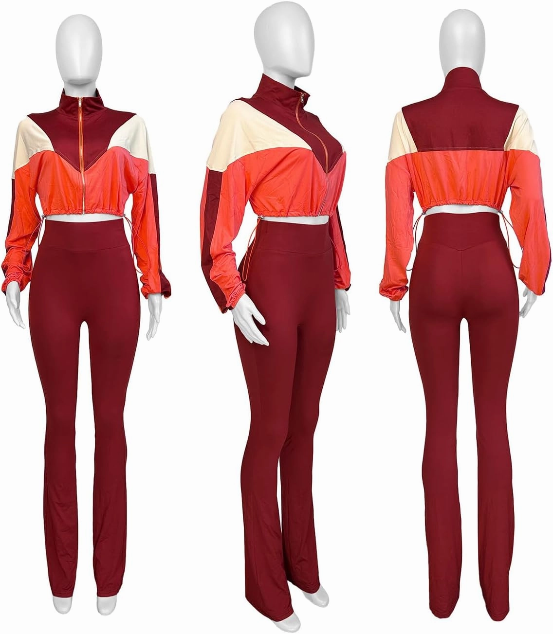SHINFY Womens Sweatsuits 2 Piece Set Long Sleeve Color Block Cropped Jacket Leggings Pants Jogger Tracksuits Sets