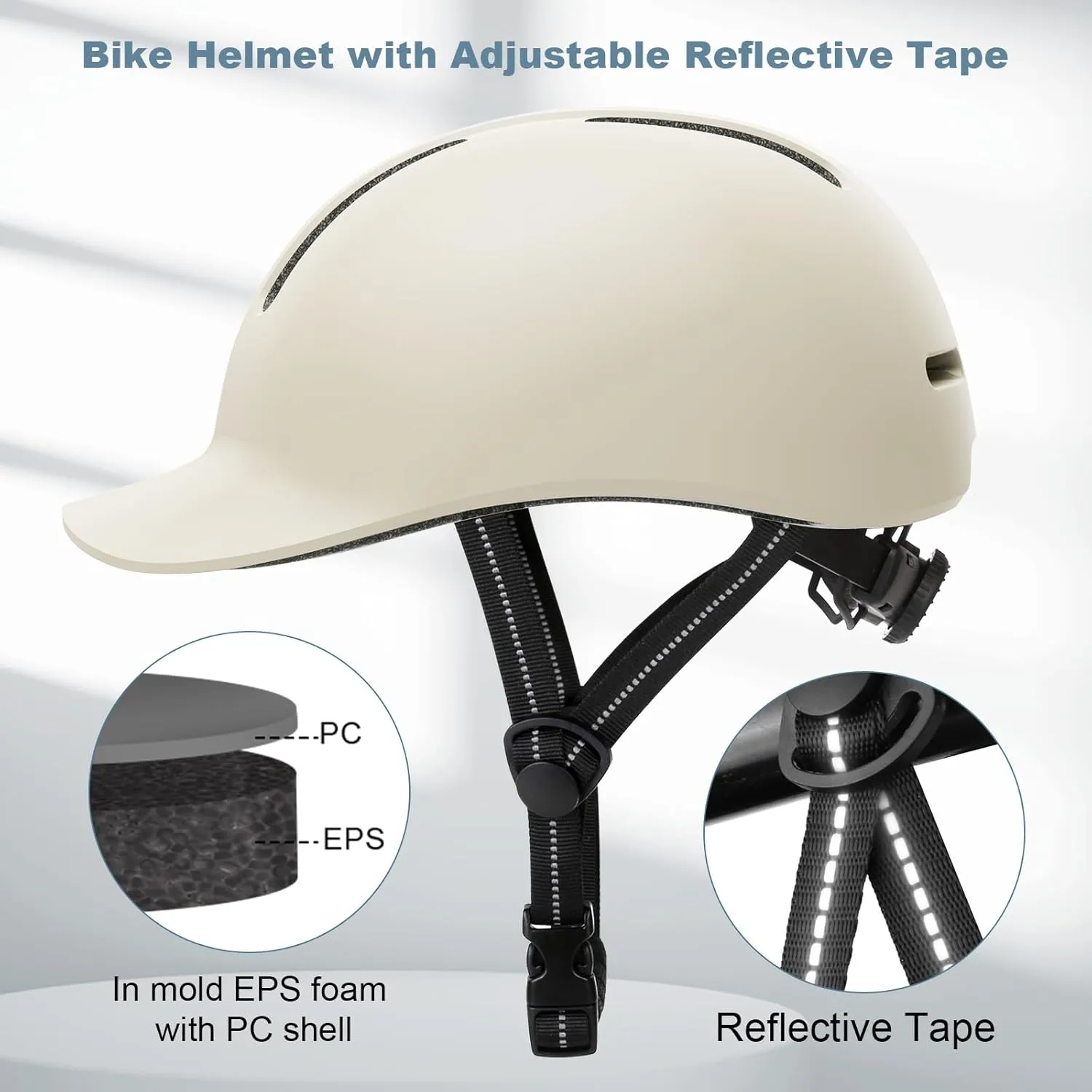 Shinmax Bike Helmet - Lightweight Adjustable Baseball Cap Style Cycling Helmet with Long Visor, Reflective Strip, for Urban Commuter, Mountain & Road Biking