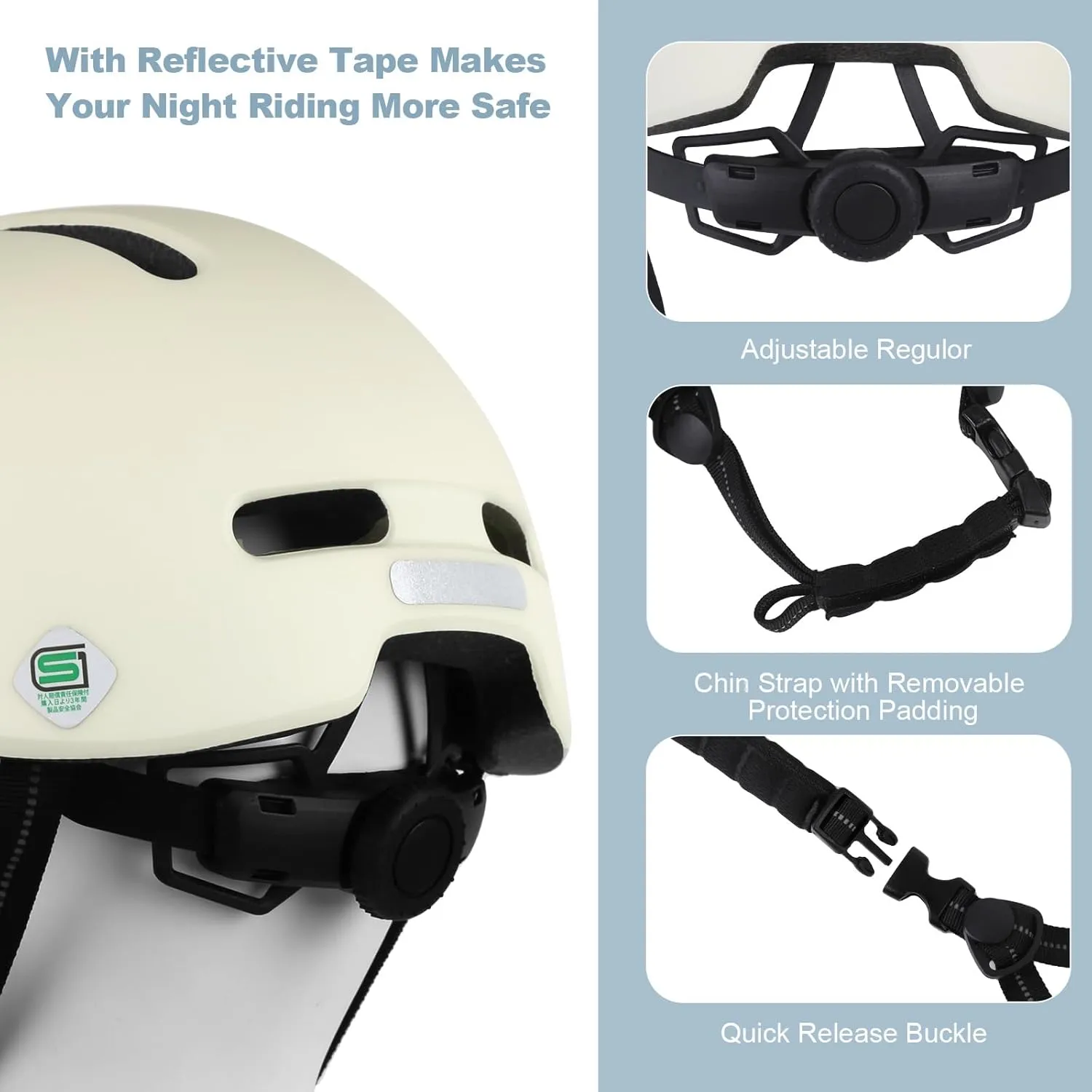 Shinmax Bike Helmet - Lightweight Adjustable Baseball Cap Style Cycling Helmet with Long Visor, Reflective Strip, for Urban Commuter, Mountain & Road Biking