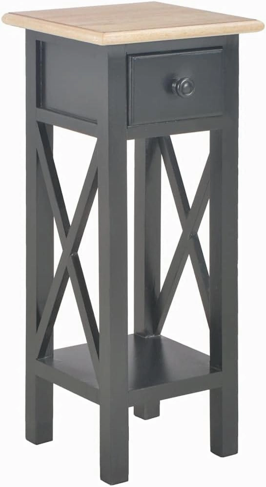 Side Table,Nightstand, Telephone Table, Bedside Sofa Table, for Living Room, Entryway, Hallway, Kitchen, Bedroom,with 1 Shelves and1 Drawers,Black 10.6"x10.6"x25.8" Wood