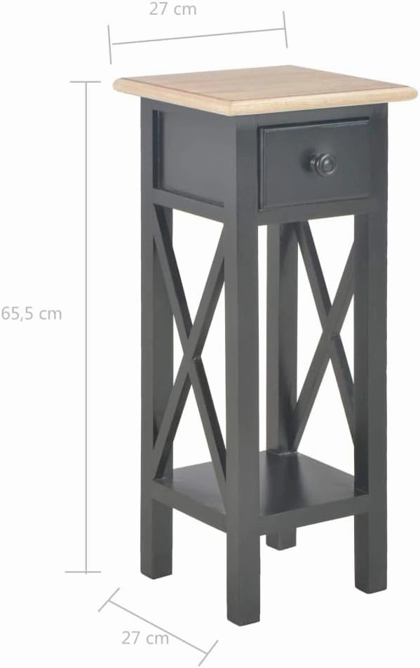 Side Table,Nightstand, Telephone Table, Bedside Sofa Table, for Living Room, Entryway, Hallway, Kitchen, Bedroom,with 1 Shelves and1 Drawers,Black 10.6"x10.6"x25.8" Wood