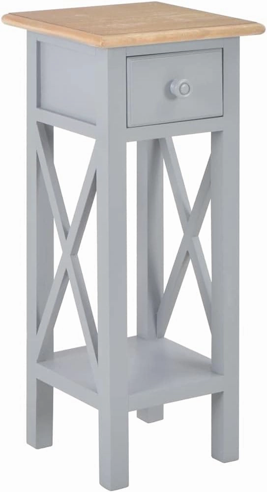 Side Table,Nightstand, Telephone Table, Bedside Sofa Table, for Living Room, Entryway, Hallway, Kitchen, Bedroom,with 1 Shelves and1 Drawers,Gray 10.6"x10.6"x25.8" Wood