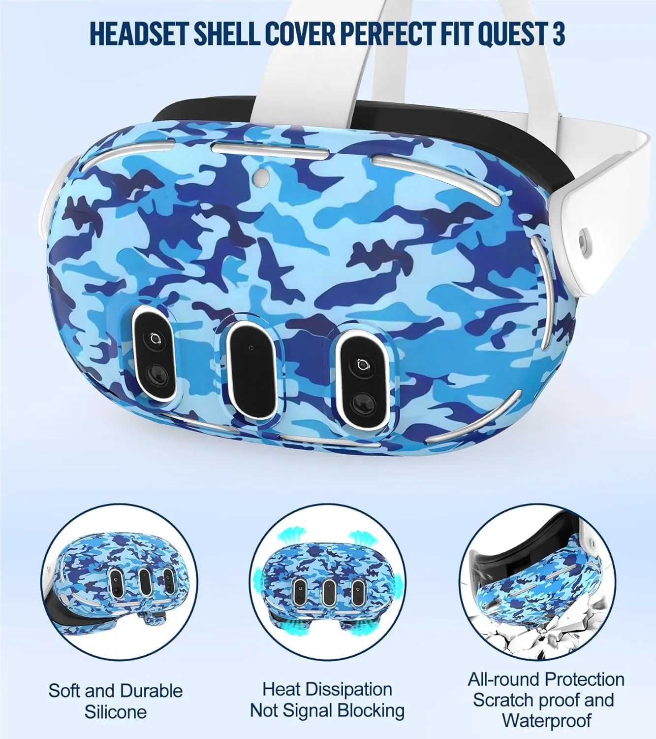 Silicone Cover Set Compatible with Meta/Oculus Quest 3 Accessories, Controller Grips, VR Shell Cover, Facial Interface Cover, Protective Lens Cover, Tempered Glass Lens Caps, Not Fit Quest 3S