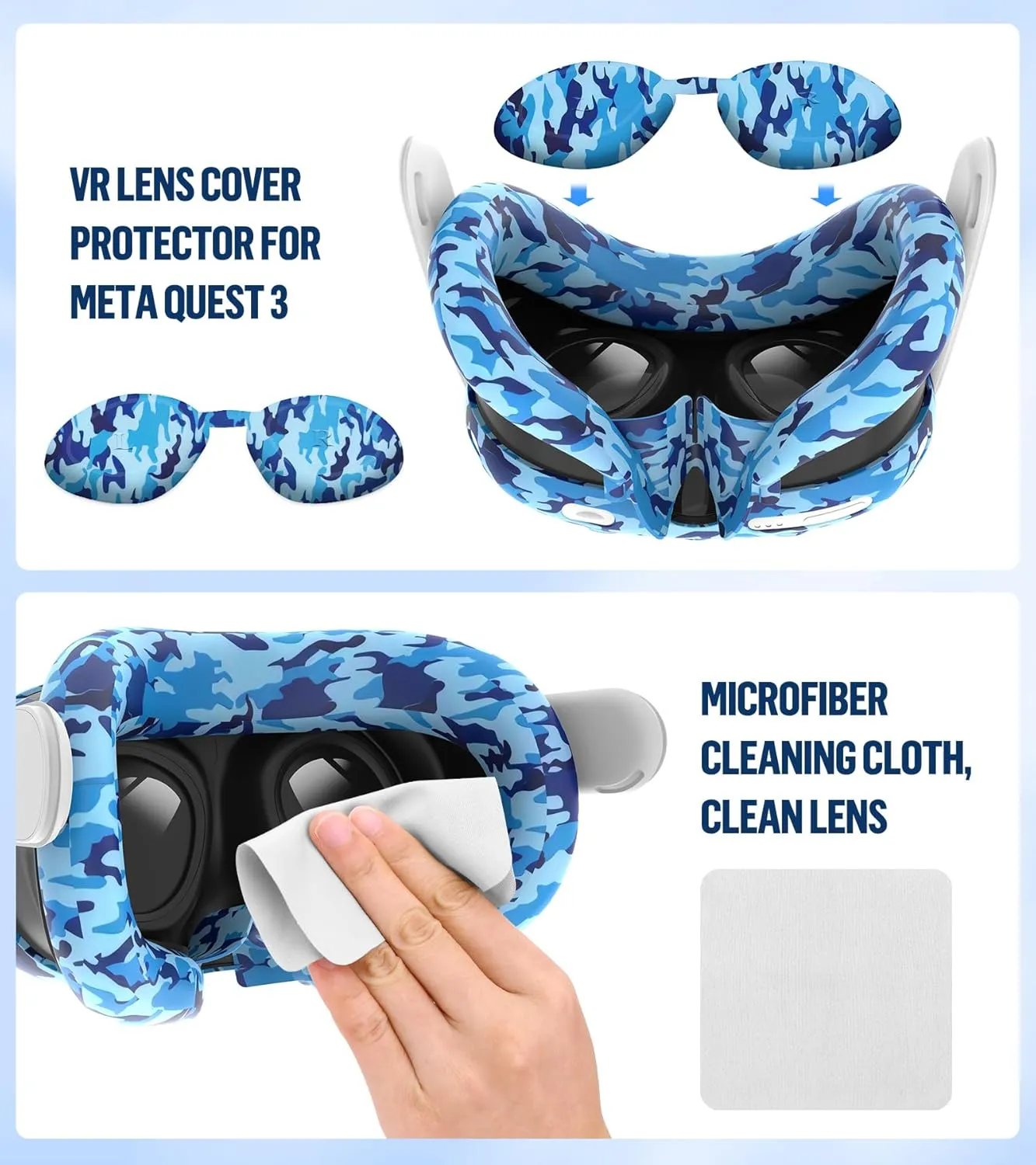 Silicone Cover Set Compatible with Meta/Oculus Quest 3 Accessories, Controller Grips, VR Shell Cover, Facial Interface Cover, Protective Lens Cover, Tempered Glass Lens Caps, Not Fit Quest 3S