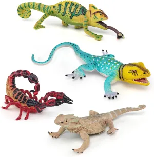 Simulated Amphibian Reptile Model Set 4 PCS Lizard, Scorpion, Chameleon Educational Learning Supplies for 3 4 5 6 Years Old Boys and Girls