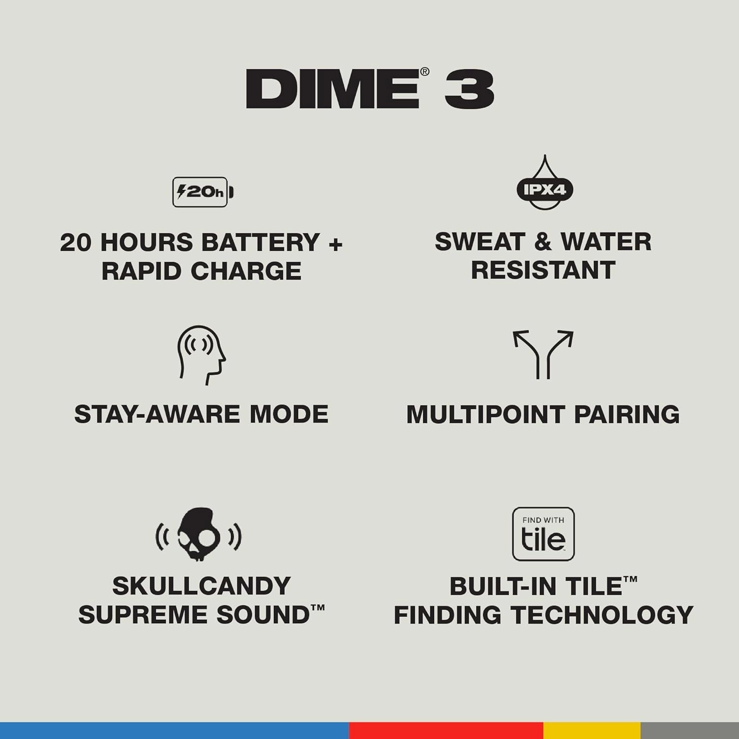 Skullcandy Dime 3 In-Ear Wireless Earbuds, 20 Hr Battery, Microphone, Works with iPhone Android and Bluetooth Devices - Black (Renewed)