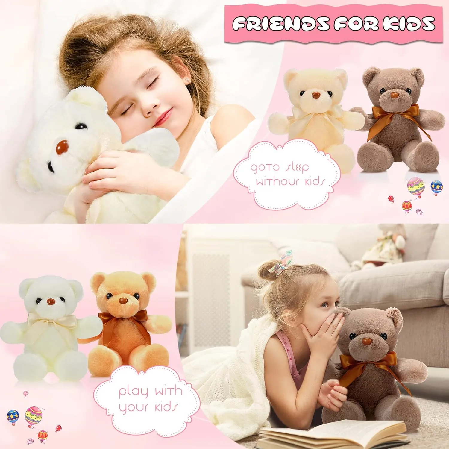 Skylety 10 Pieces Bears Bulk Stuffed Animals Soft Plush Toy Gift Bears with Ribbon Bow for Boys Girls Birthday Wedding Baby Shower Party Favor(Vivid Colors)