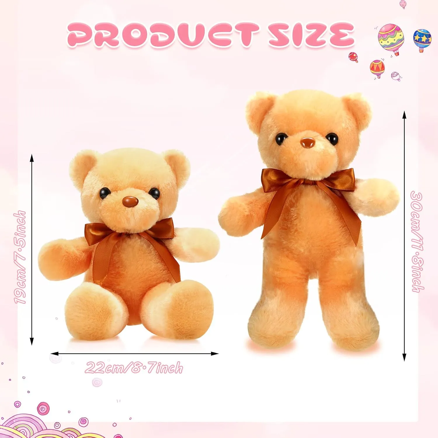Skylety 10 Pieces Bears Bulk Stuffed Animals Soft Plush Toy Gift Bears with Ribbon Bow for Boys Girls Birthday Wedding Baby Shower Party Favor(Vivid Colors)