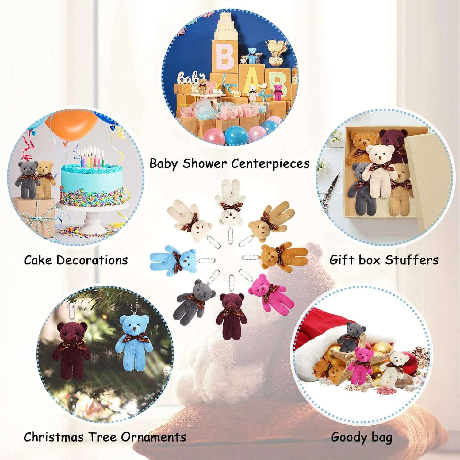 Skylety 24 Pcs Mini Bears 4.7 Inch Tiny Bears Doll Bulk Soft Mini Stuffed Animals for DIY Keychain for Graduation Birthday Baby Shower Wedding Party Favors (4.7 Inch,Brown Hues)