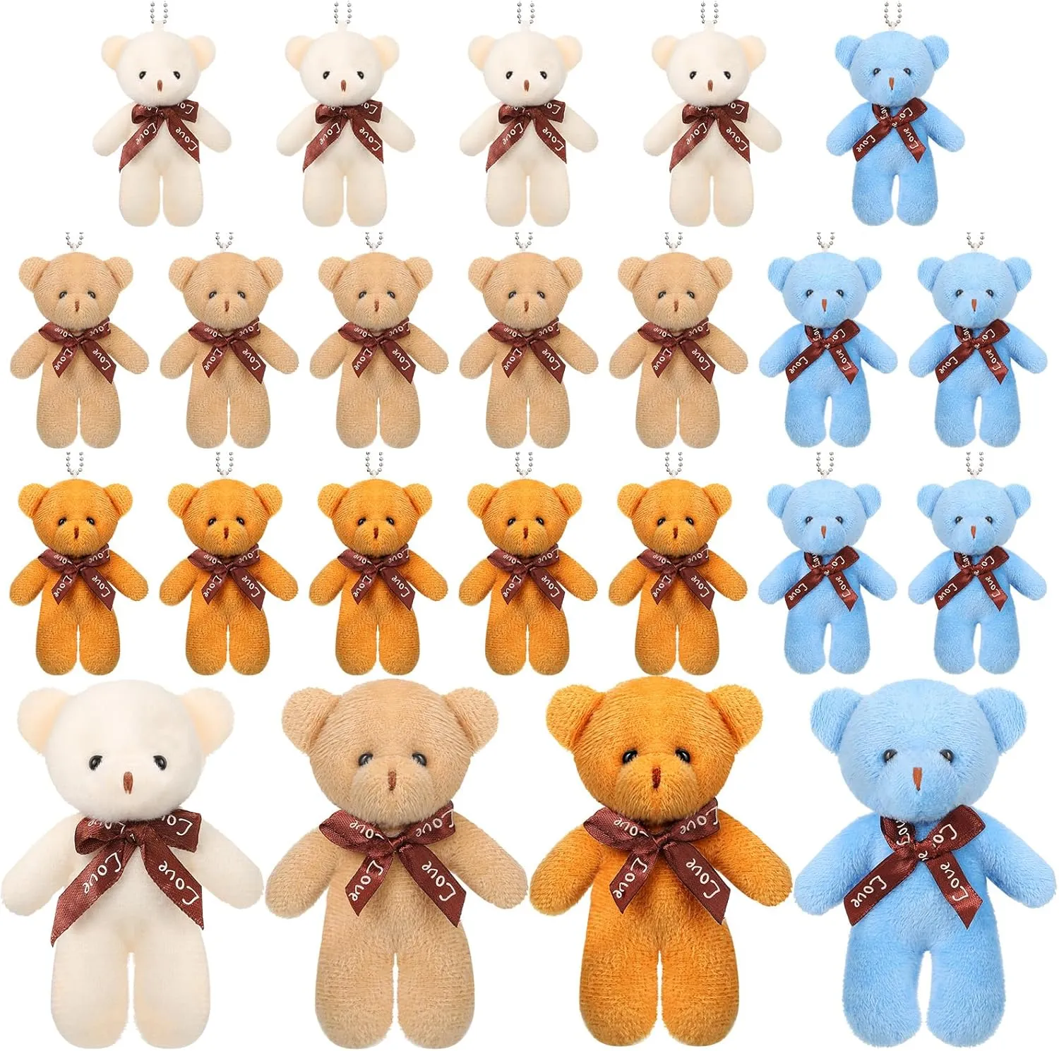 Skylety 24 Pcs Mini Bears 4.7 Inch Tiny Bears Doll Bulk Soft Mini Stuffed Animals for DIY Keychain for Graduation Birthday Baby Shower Wedding Party Favors