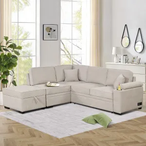 Sleeper Sofa Bed,2 in 1 Pull Out Sofa Bed L Shape Couch with Storage Ottoman for Living Room,Bedroom Couch and Small Apartment，Beige