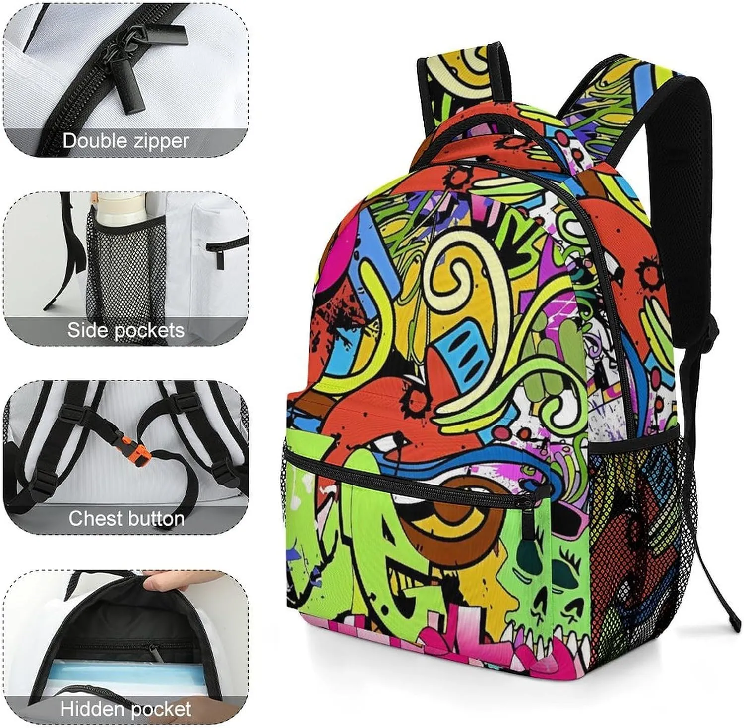 Small Backpacks Personalized Graffiti Drawing Printing Travel Bag Lightweight Travel Backpack For Women Men