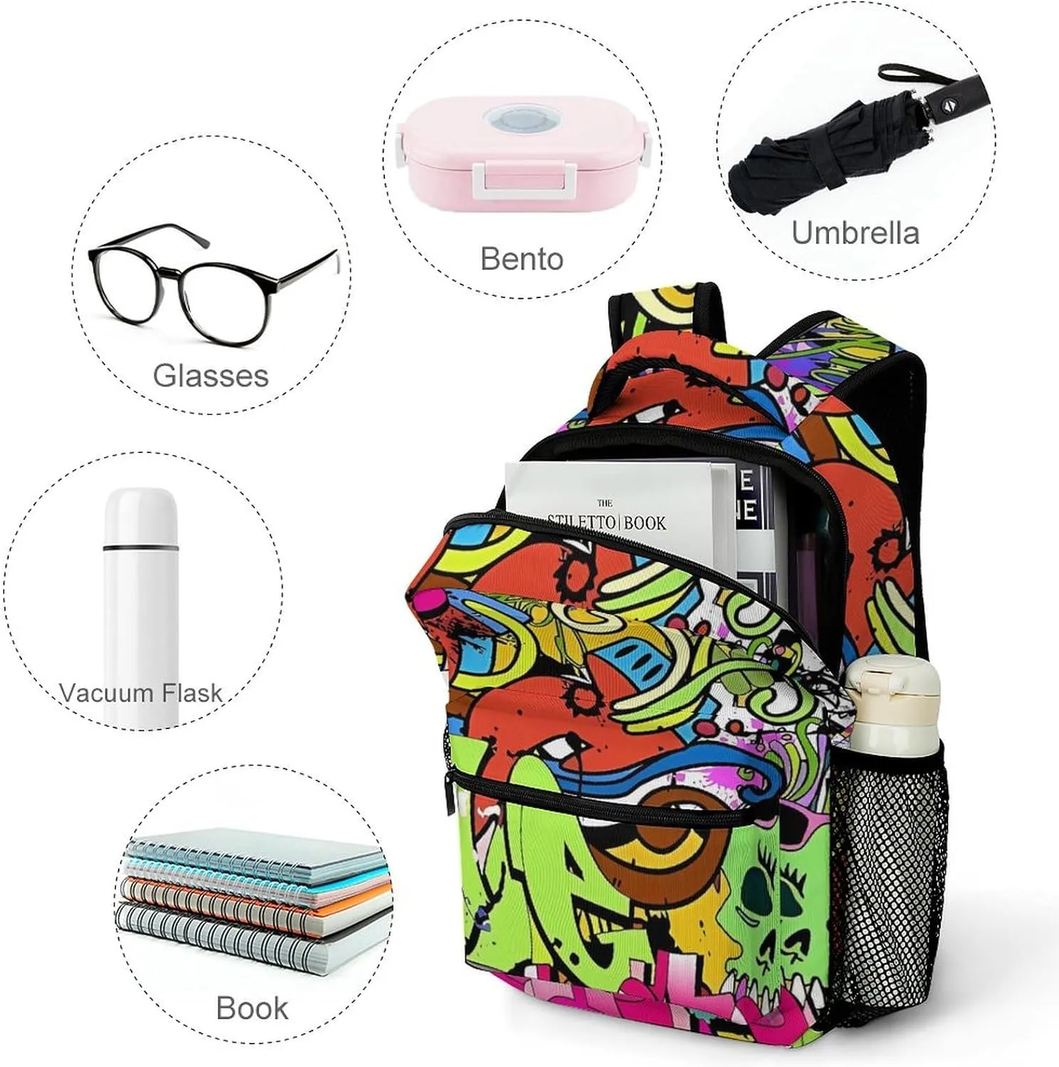 Small Backpacks Personalized Graffiti Drawing Printing Travel Bag Lightweight Travel Backpack For Women Men