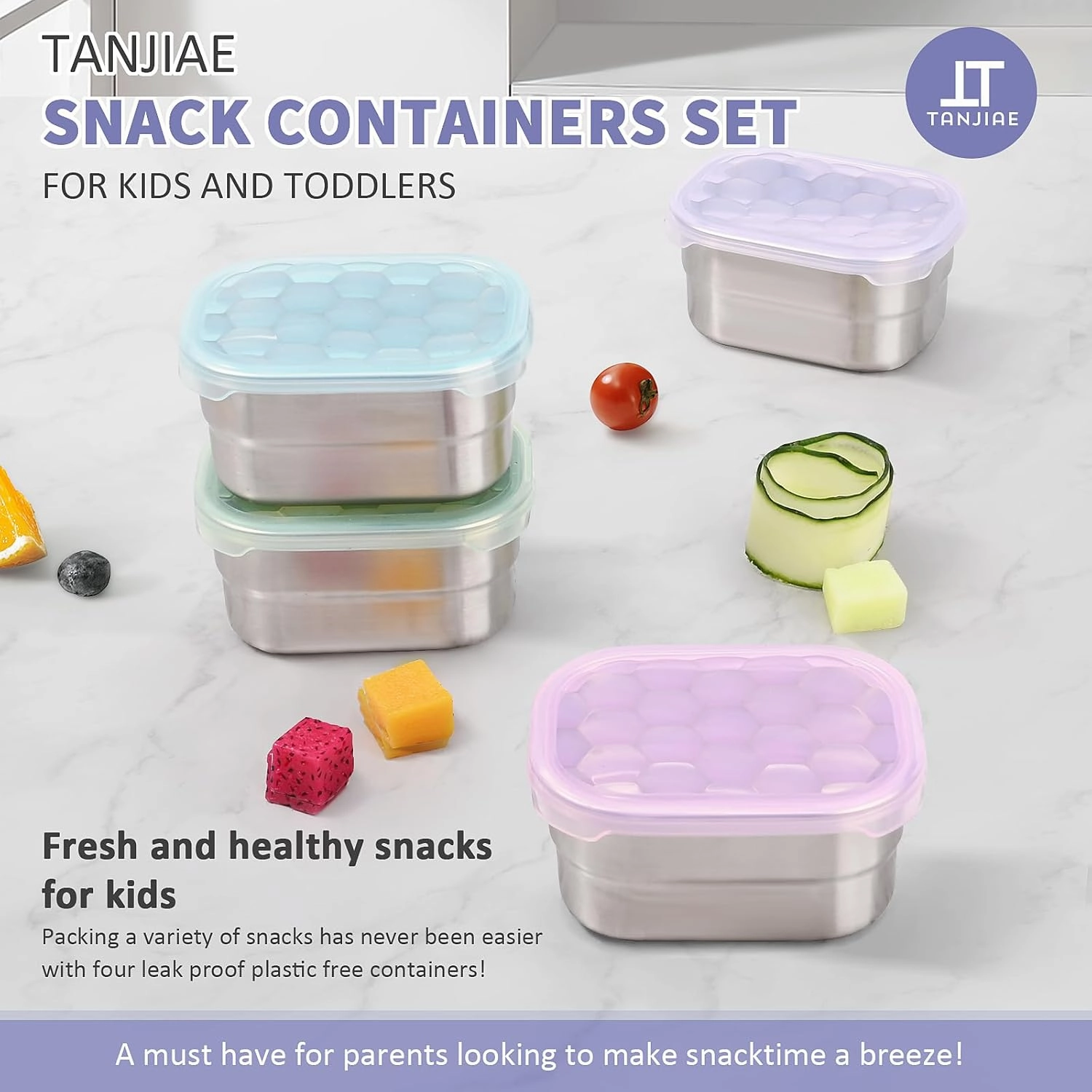Small (1 CUP) Stainless Steel Snack Containers for Kids and Toddlers | Easy Open Leak Proof Food Containers with Silicone Lids - Perfect Metal Lunch Box for Daycare and School (8oz, Set of 4)