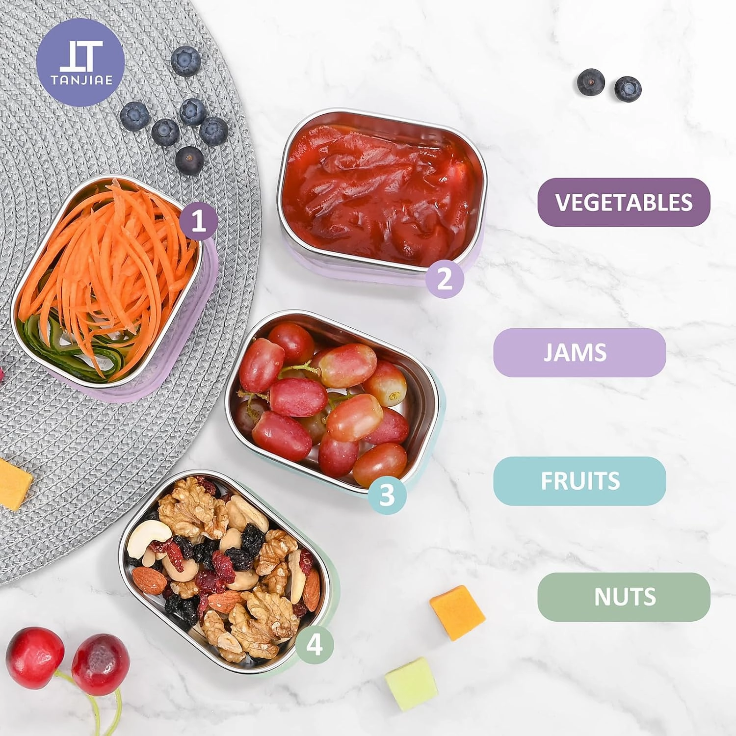 Small (1 CUP) Stainless Steel Snack Containers for Kids and Toddlers | Easy Open Leak Proof Food Containers with Silicone Lids - Perfect Metal Lunch Box for Daycare and School (8oz, Set of 4)