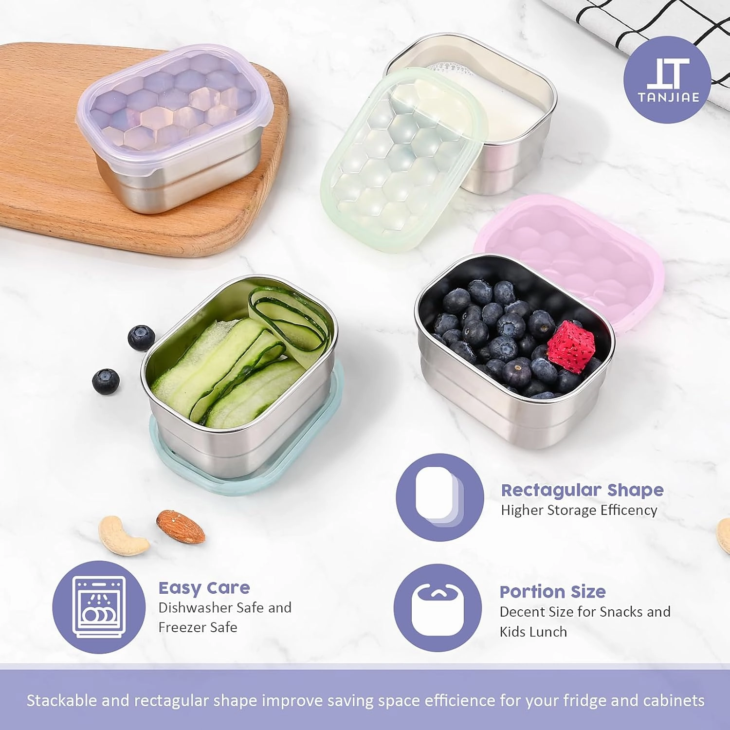 Small (1 CUP) Stainless Steel Snack Containers for Kids and Toddlers | Easy Open Leak Proof Food Containers with Silicone Lids - Perfect Metal Lunch Box for Daycare and School (8oz, Set of 4)