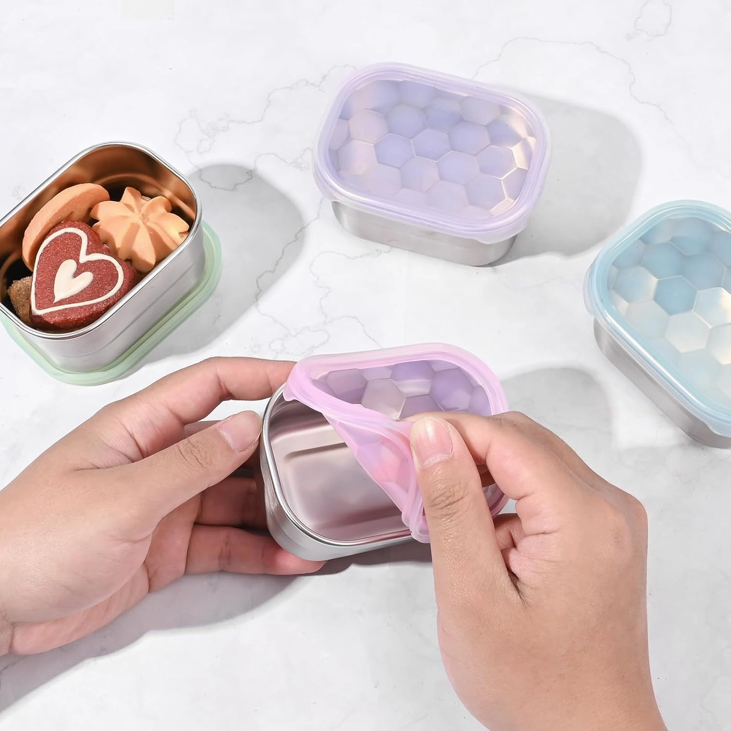 Small (1 CUP) Stainless Steel Snack Containers for Kids and Toddlers | Easy Open Leak Proof Food Containers with Silicone Lids - Perfect Metal Lunch Box for Daycare and School (8oz, Set of 4)