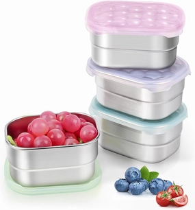 Small (1 CUP) Stainless Steel Snack Containers for Kids and Toddlers | Easy Open Leak Proof Food Containers with Silicone Lids - Perfect Metal Lunch Box for Daycare and School (8oz, Set of 4)