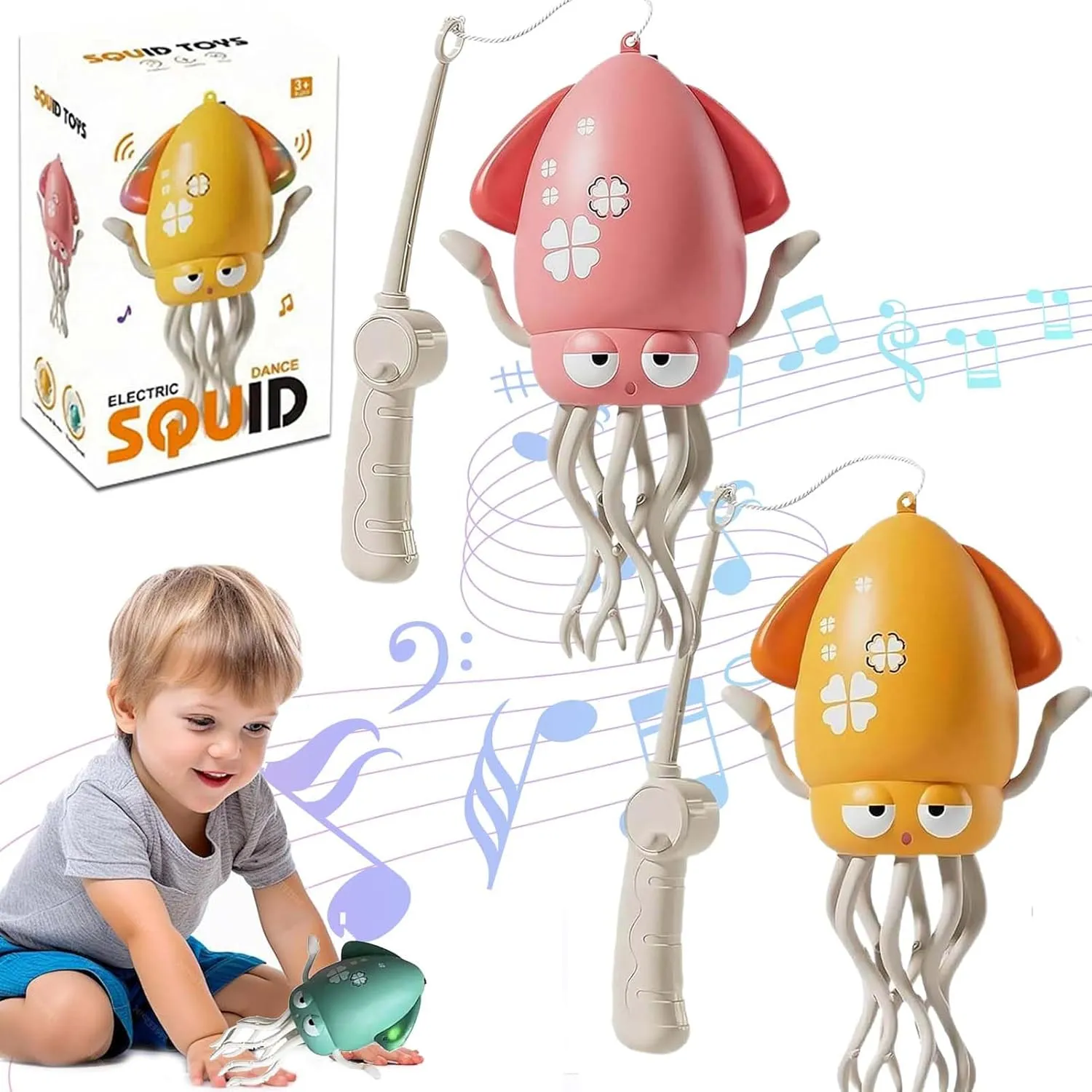 Smart Tentacle Explorer, Wiggly Wonder Octopus, Dancing Octopus Toy, Fun Electric Automatic Obstacle Avoidance Sensor Toy, with LED Dance & Music Interactive for Boys and Girls (Yellow Pink)
