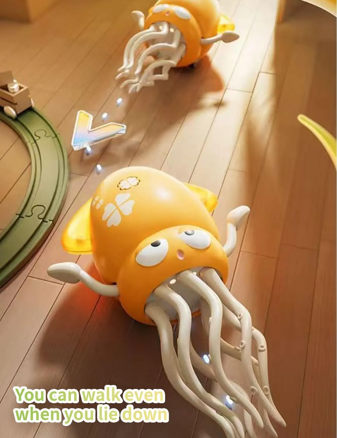 Smart Tentacle Explorer, Wiggly Wonder Octopus, Dancing Octopus Toy, Fun Electric Automatic Obstacle Avoidance Sensor Toy, with LED Dance & Music Interactive for Boys and Girls (Yellow Pink)