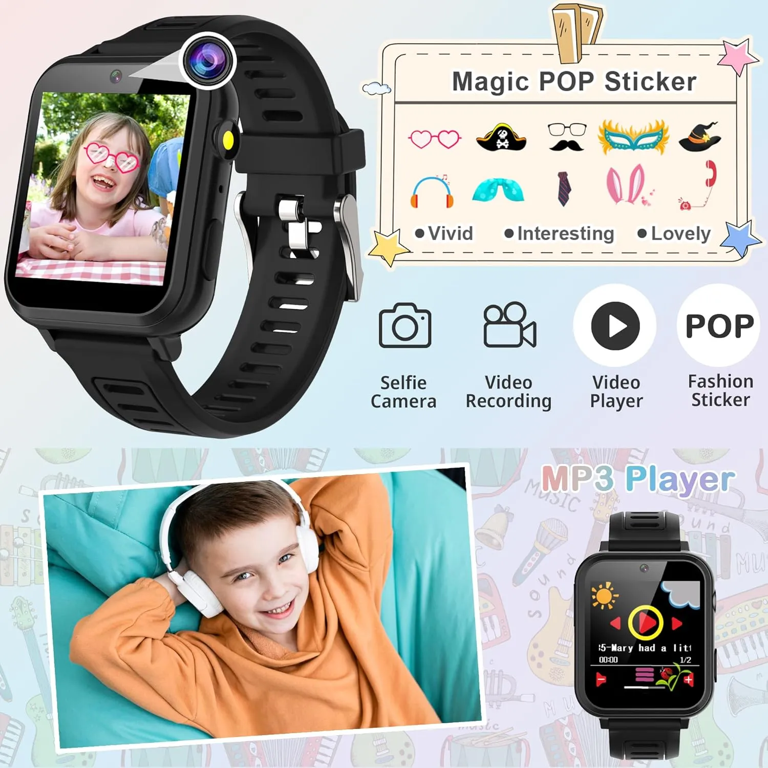 Smart Watch for Kids with 24 Games Kids Watch Boys Touch Screen Music Player Camera Alarm Clock Calculator Flashlight 12/24 hr Kids Smart Watch Boys Toys for Kids 3-12 Year Old