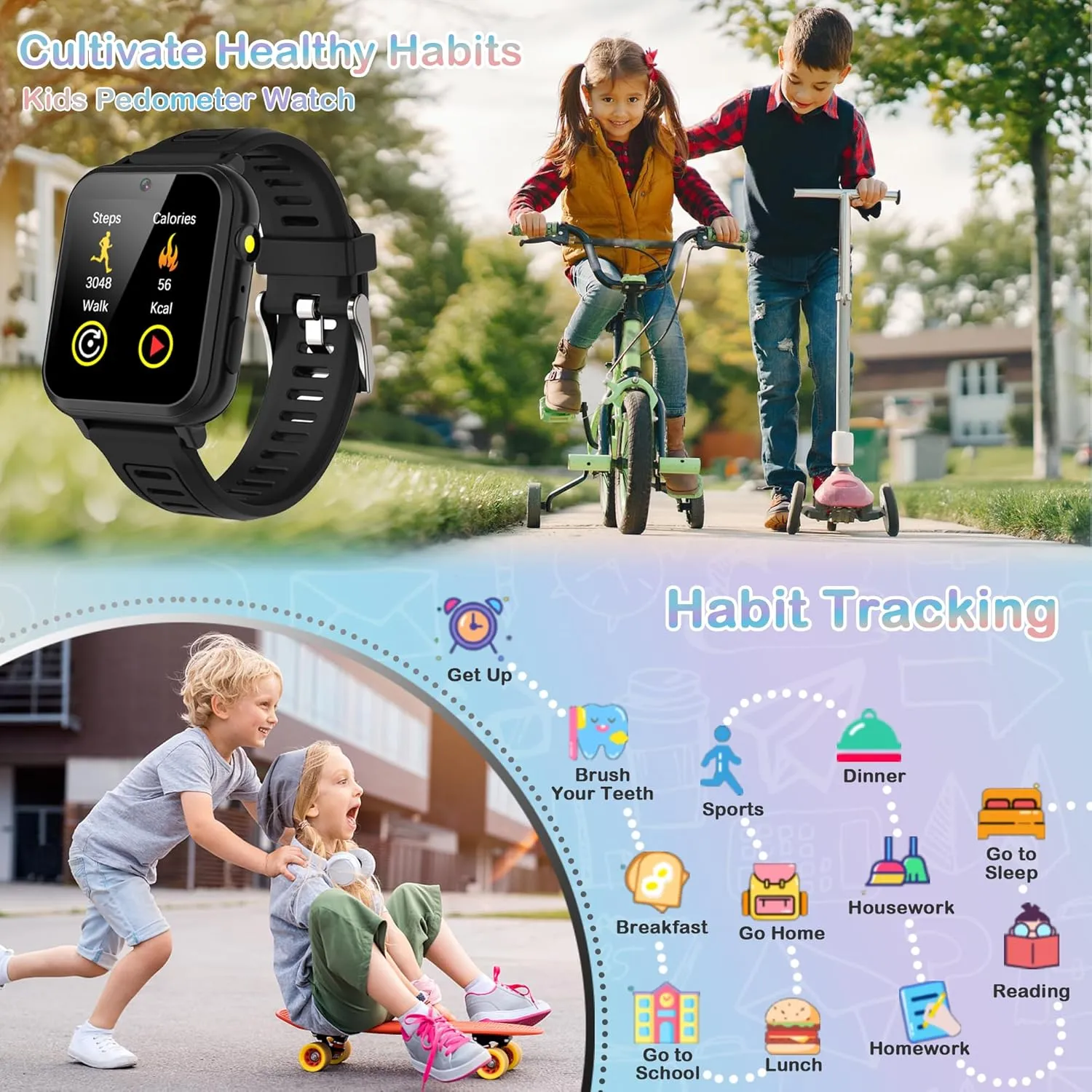 Smart Watch for Kids with 24 Games Kids Watch Boys Touch Screen Music Player Camera Alarm Clock Calculator Flashlight 12/24 hr Kids Smart Watch Boys Toys for Kids 3-12 Year Old