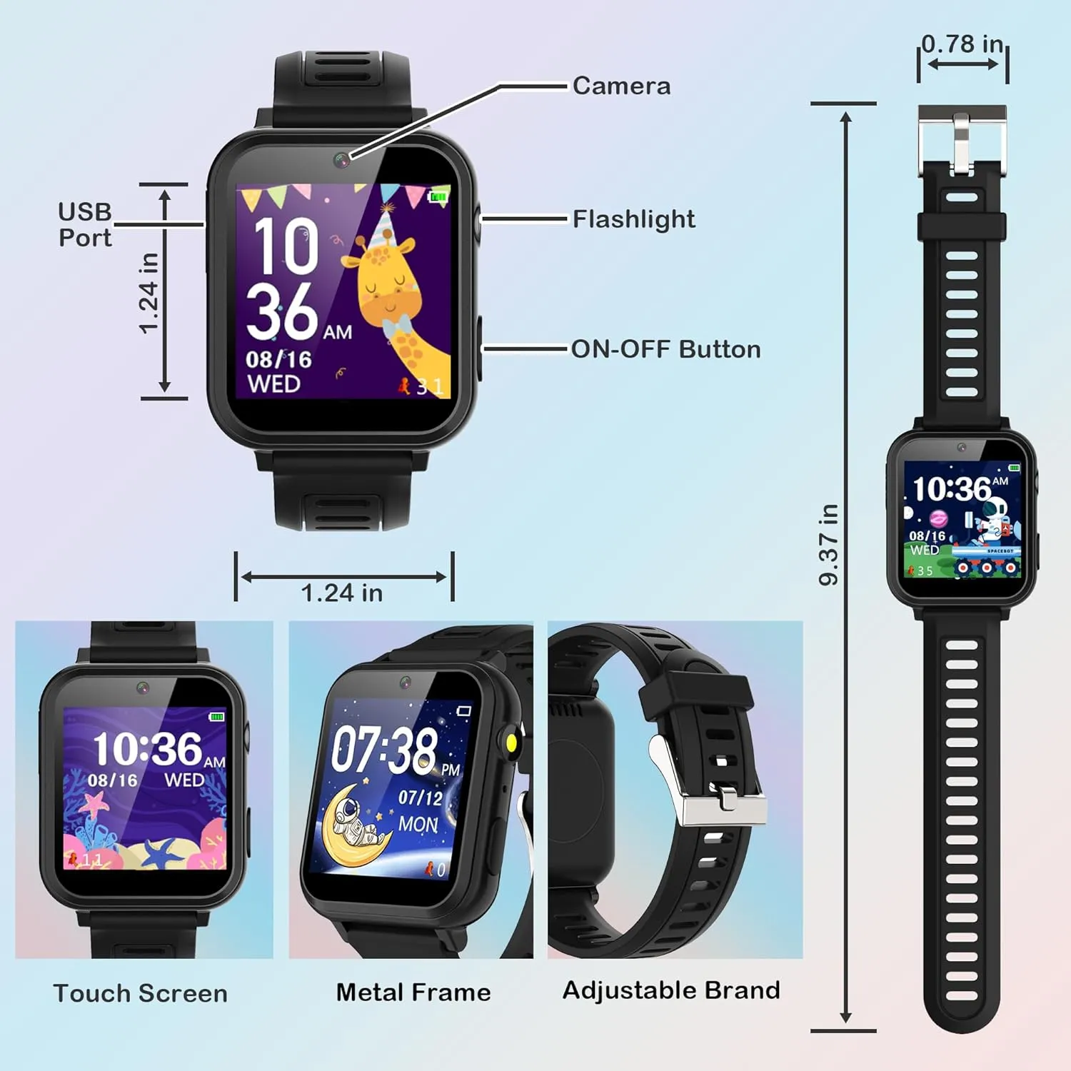 Smart Watch for Kids with 24 Games Kids Watch Boys Touch Screen Music Player Camera Alarm Clock Calculator Flashlight 12/24 hr Kids Smart Watch Boys Toys for Kids 3-12 Year Old