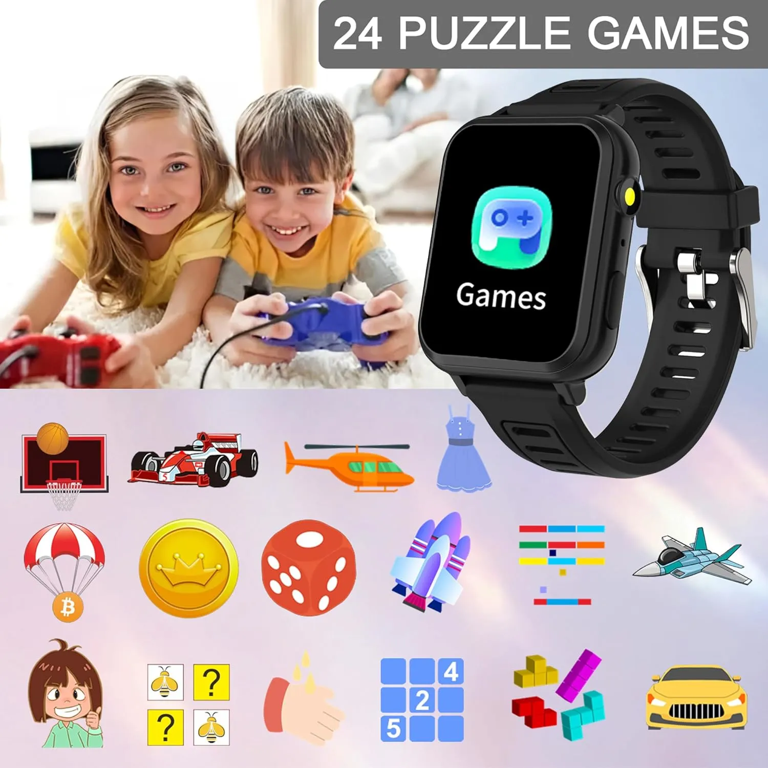 Smart Watch for Kids with 24 Games Kids Watch Boys Touch Screen Music Player Camera Alarm Clock Calculator Flashlight 12/24 hr Kids Smart Watch Boys Toys for Kids 3-12 Year Old