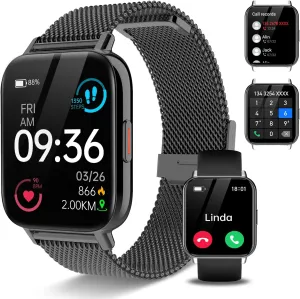 Smart Watch(Answer/Make Call), 1.85" Smart watch for Men Women IP68 Waterproof Smart Watches for Android iPhone Fitness Activity Tracker Heart Rate Sleep Monitor, 100  Sport Modes ,Pedometer,Black.