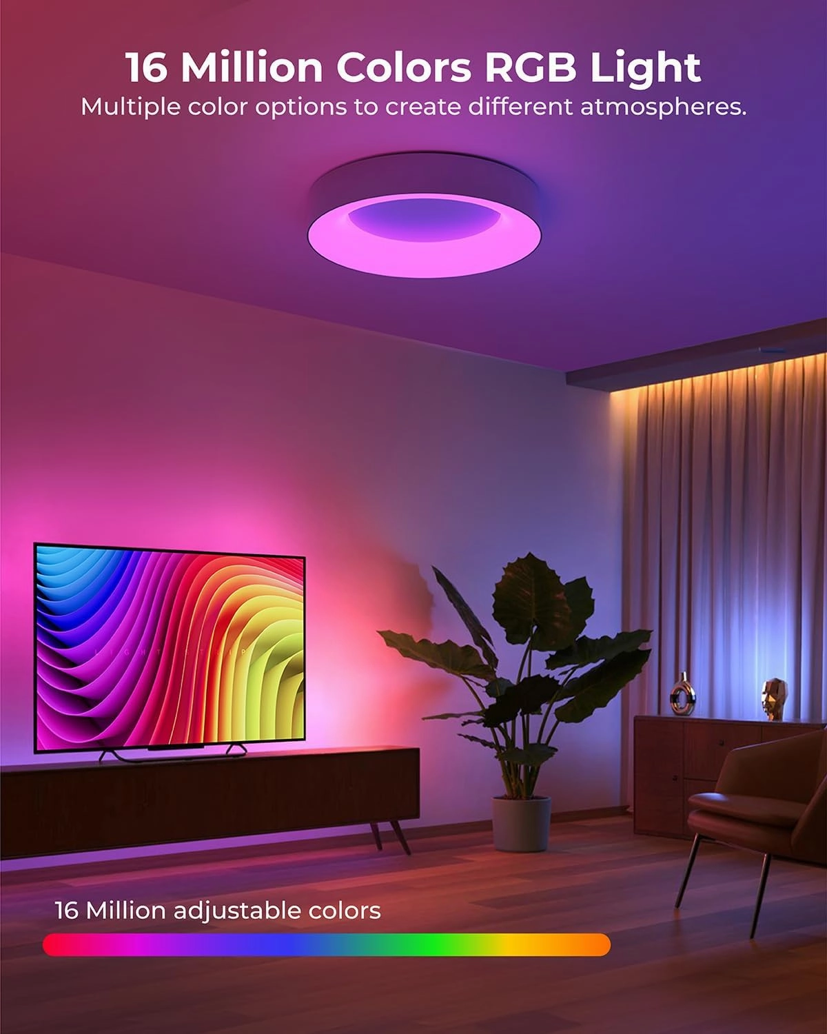 Smart Ceiling Light WiFi, RGB LED Ceiling Light Fixture, 2400LM Flush Mount Lighting Fixture, Works with Alexa Google, 3000K-6500K Low Profile Ceiling Lights for Bedroom, Living Room, 11in