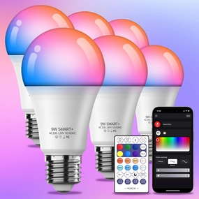 Smart Light Bulbs 6Pack with Remote, Color Changing Light Bulbs Work w/Alexa Google Home, 9W A19 E26 800LM Colored LED Bulb, 2.4GHz Only, 50  DIY Scenes, App & Voice Control WiFi Light Bulbs