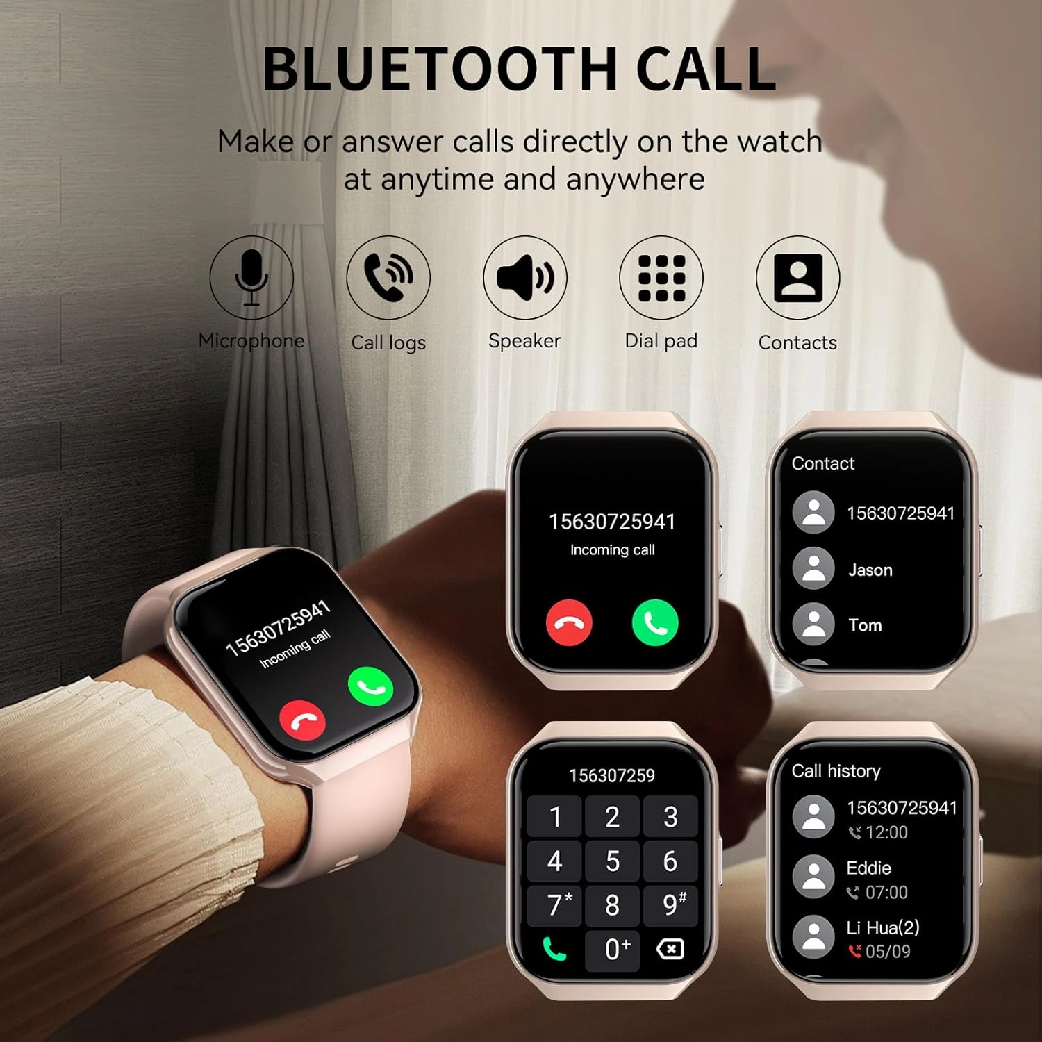 Smart Watch, 1.96" HD Smartwatches for Men Women, (Answer/Make Calls), IP68 Waterproof Fitness Watch, Heart Rate/Sleep/SpO2 Monitor, Fitness Tracker with 113  Sport Modes, for iOS/Android (Rose Gold)