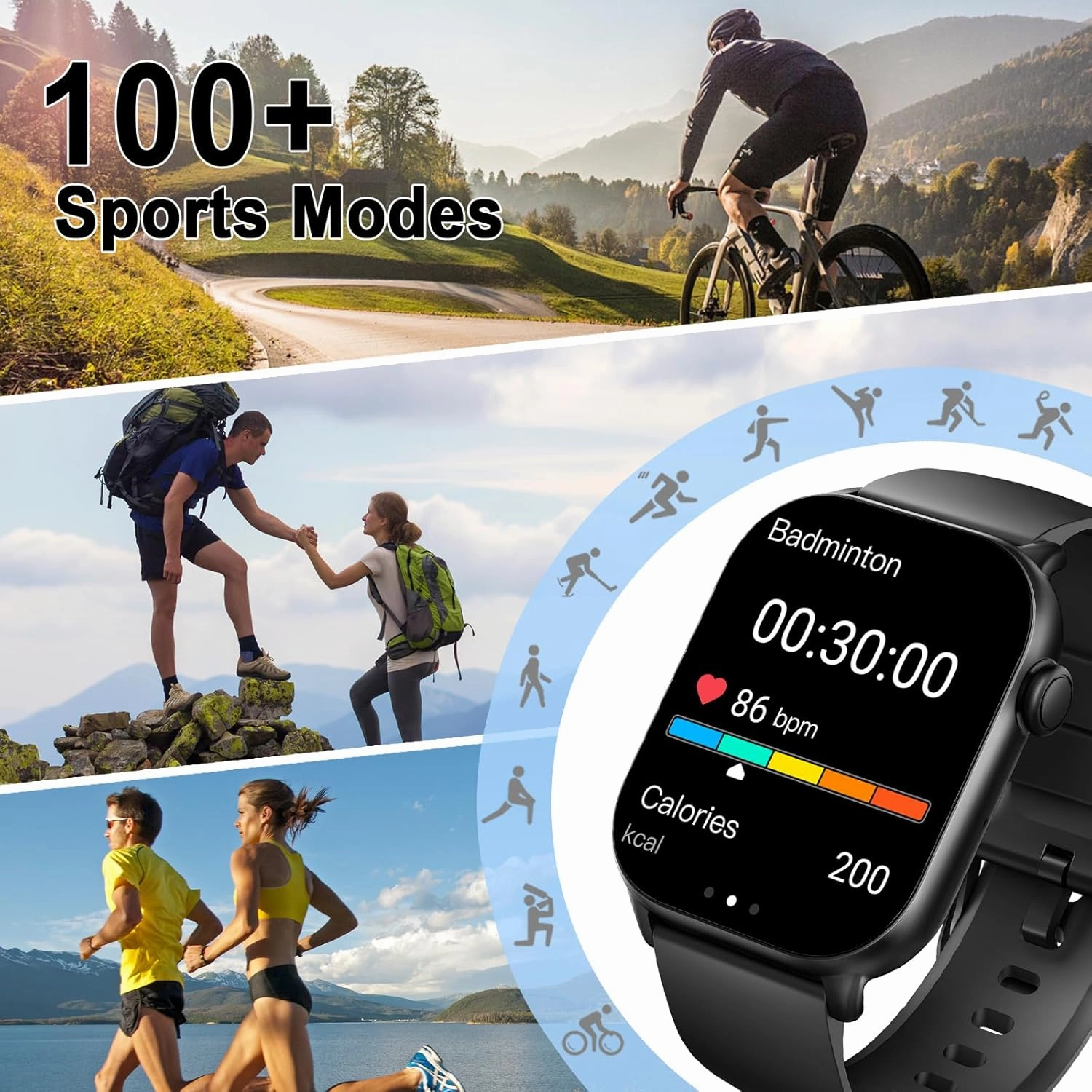 Smart Watch(Answer/Make Call), 1.96" HD Smartwatch for Men Women, 2025 New Fitness Watch with 100  Sport Modes, Heart Rate/Sleep/SpO2/Calories Monitor, IP68 Waterproof Activity Tracker for Android iOS