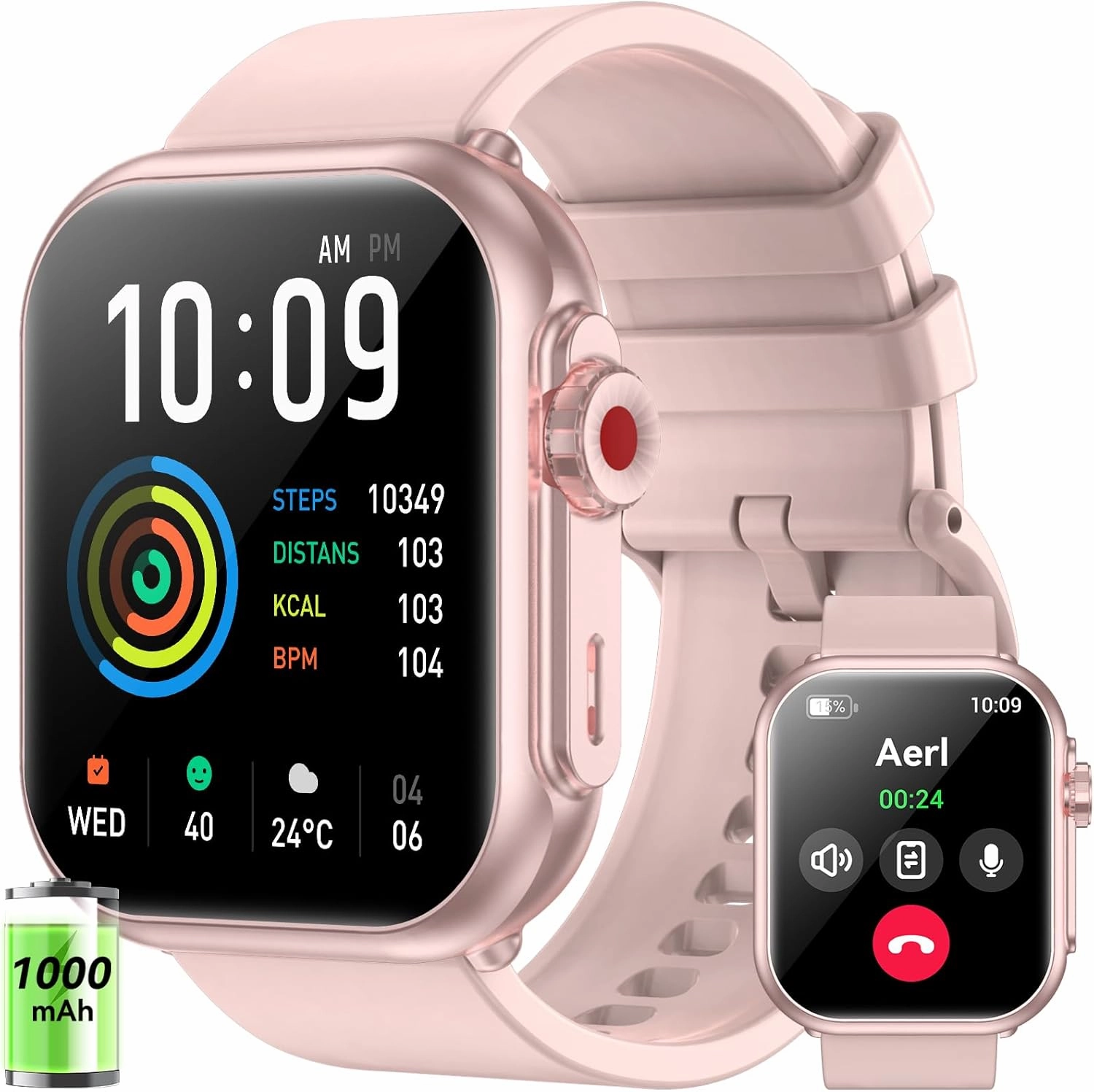 Smart Watch for Men Women, 1000mAh Battery 100-Day Standby Time, 1.85" HD Screen Fitness Tracker, 110  Sport Modes, IP68 Waterproof, Heart Rate/Sleep Monitor, Fitness Watch for Android/iOS (Pink)