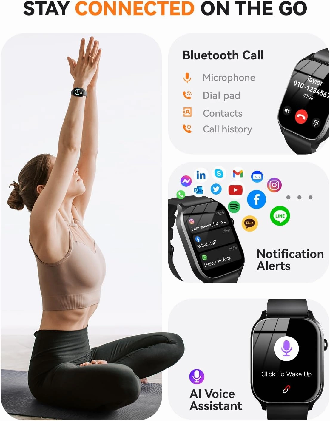 Smart Watch for Men Women- Answer/Make Call, 2024 IP68 Waterproof Fitness Tracker Watch with Heart Rate Monitor Sleep Step Counter Activity Smartwatch for Samsung Andriod iPhone iOS Compatible