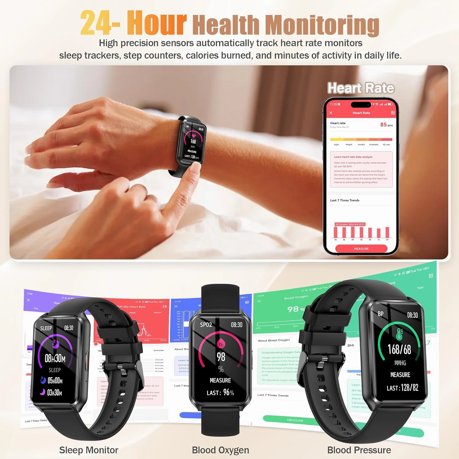 Smart Watch with Fitness Tracker, 1.57-Inch Display, Answer Calls, Sleep Monitor, IP68 Water Resistant (Black)