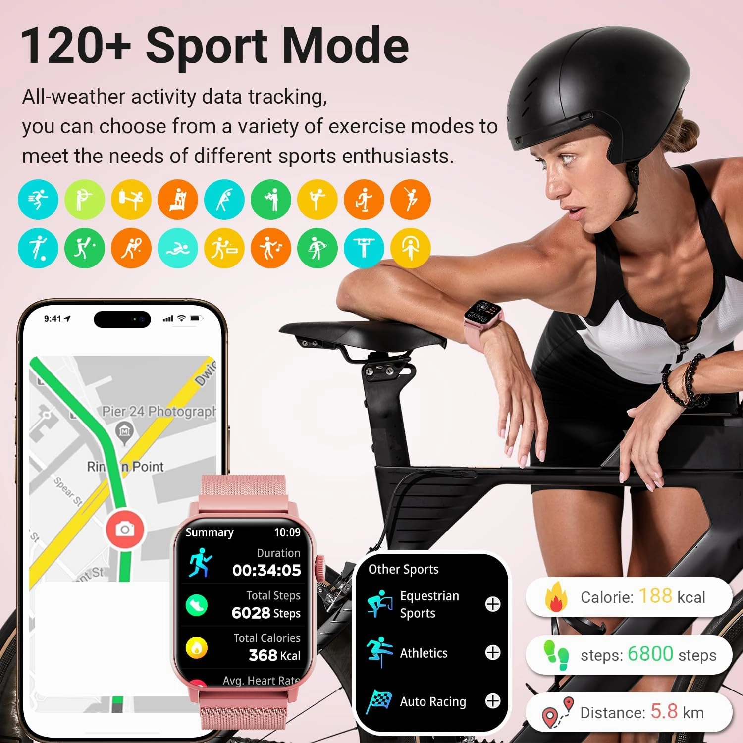 Smart Watches for Women, 1.83" HD Fitness Tracker (Answer/Make Calls), 120  Sport Modes with Heart Rate/Sleep Monitor, IP68 Waterproof, Fitness Watch for iOS Android, Rose Gold