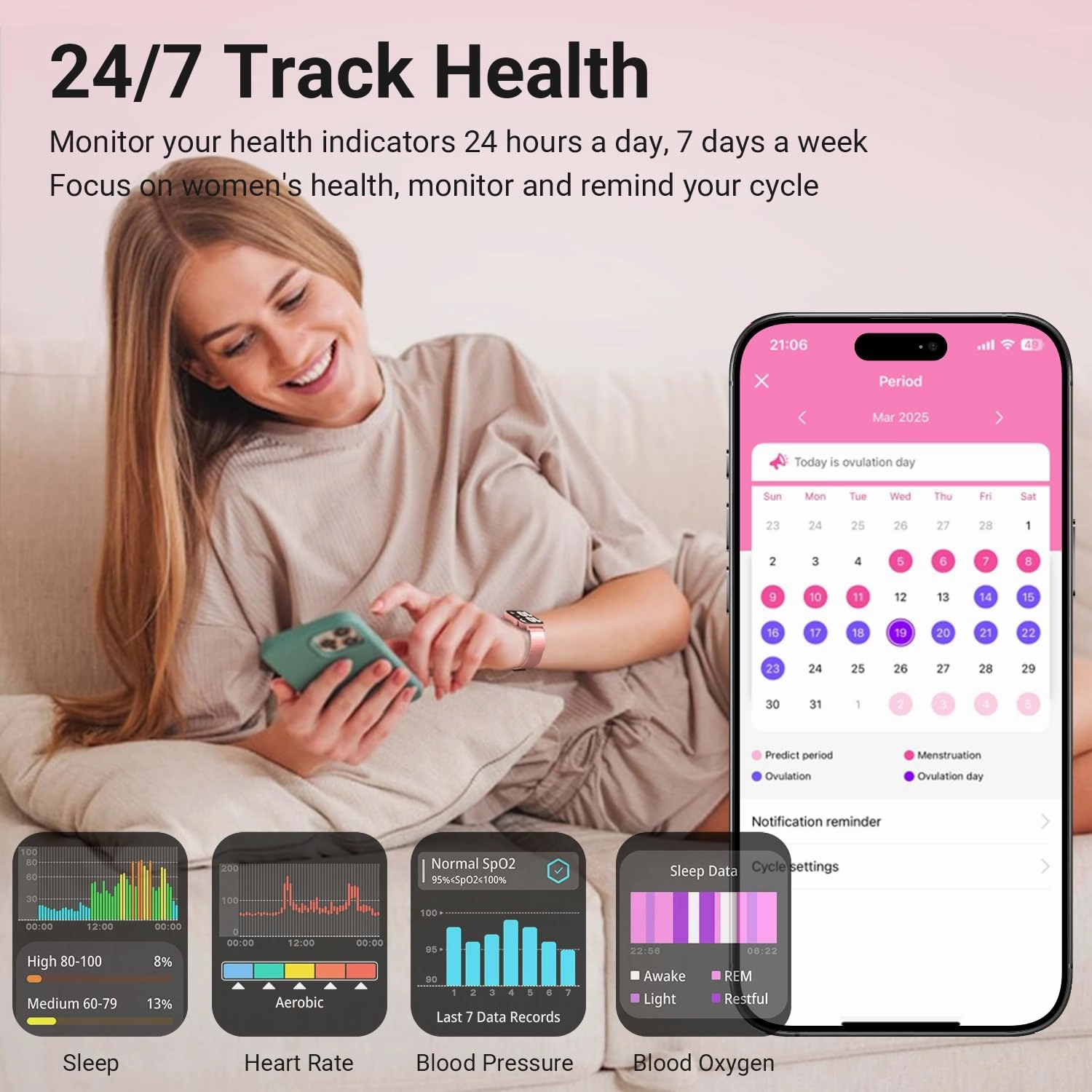 Smart Watches for Women, 1.83" HD Fitness Tracker (Answer/Make Calls), 120  Sport Modes with Heart Rate/Sleep Monitor, IP68 Waterproof, Fitness Watch for iOS Android, Rose Gold