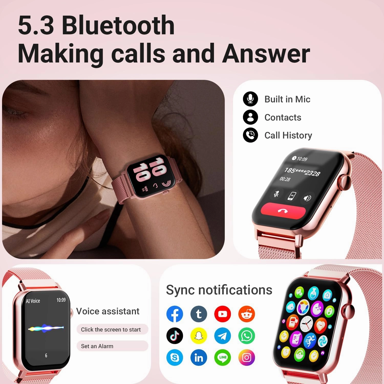 Smart Watches for Women, 1.83" HD Fitness Tracker (Answer/Make Calls), 120  Sport Modes with Heart Rate/Sleep Monitor, IP68 Waterproof, Fitness Watch for iOS Android, Rose Gold